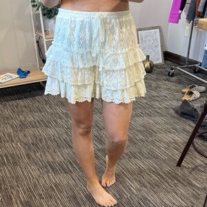 Cream Lace Ruffle Shorts